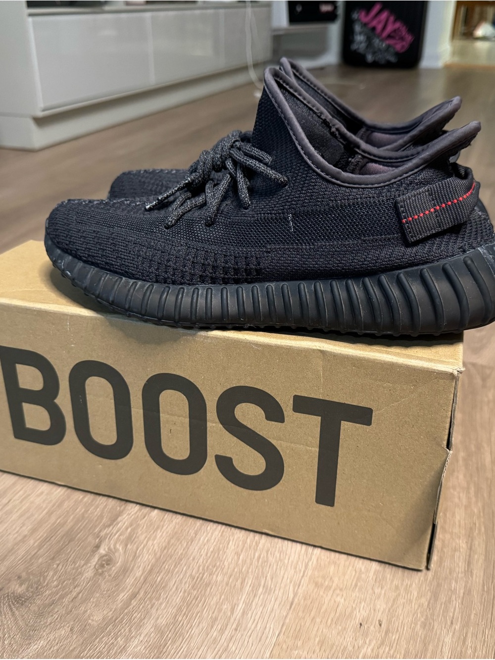 Yeezy Boost 350 V2 Black with Red Heel Stitch